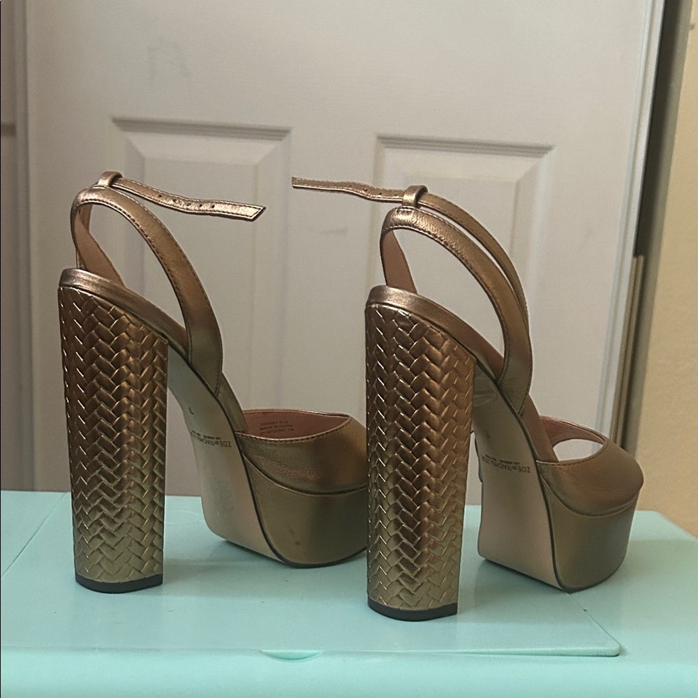 Rachel Zoe Metallic Gold Woven-Block Platform Sandals